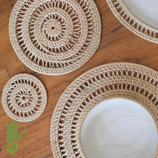 DINING ROOM SETS rattan coaster for drink coffee tea plates cups & saucers set round woven placemat classic furniture gifts