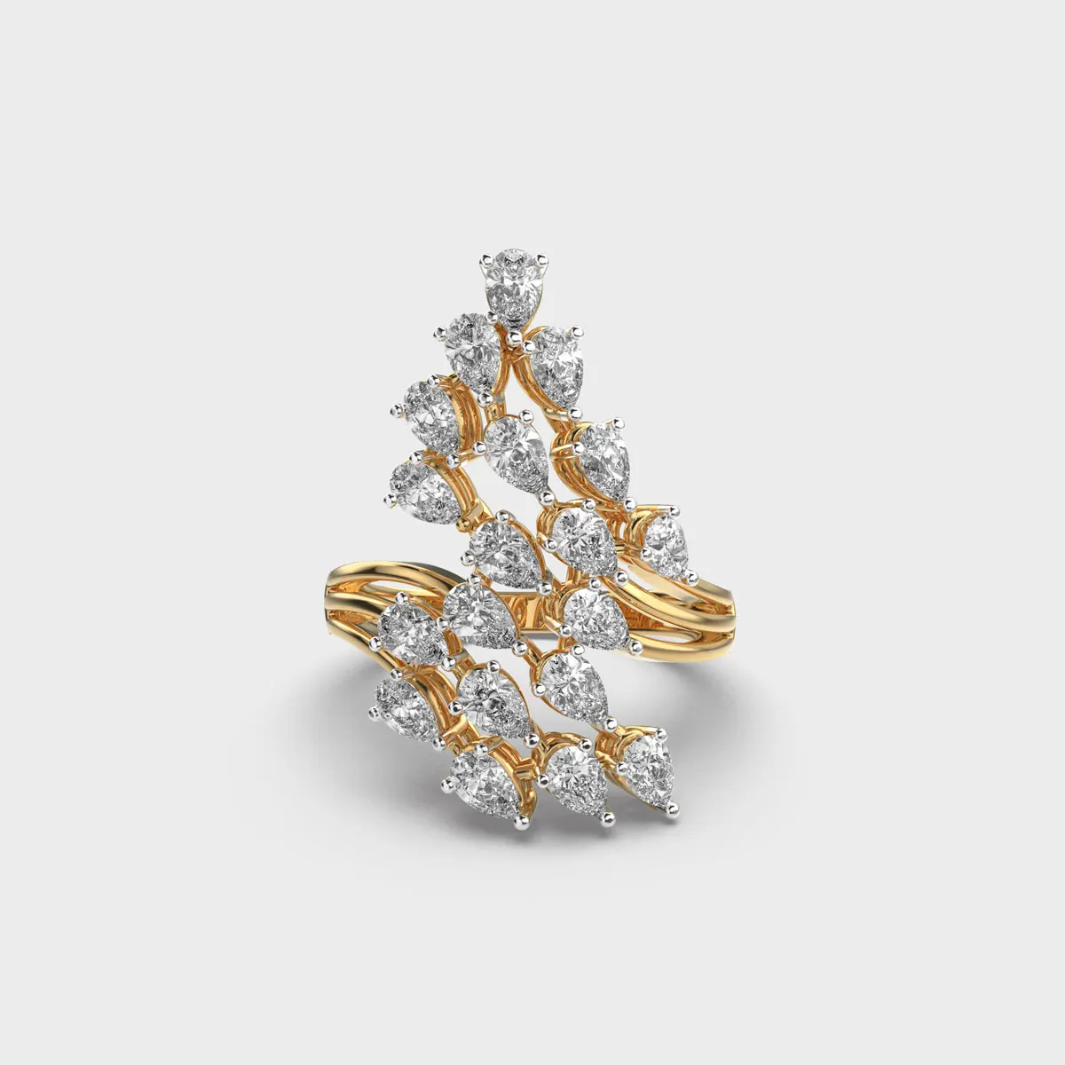 14Kt Yellow/White/Rose Gold Fancy Diamond Engagement Ring Lab-Grown Pear Shape VS Clarity Inlay Stylish Fashion Jewelry Women
