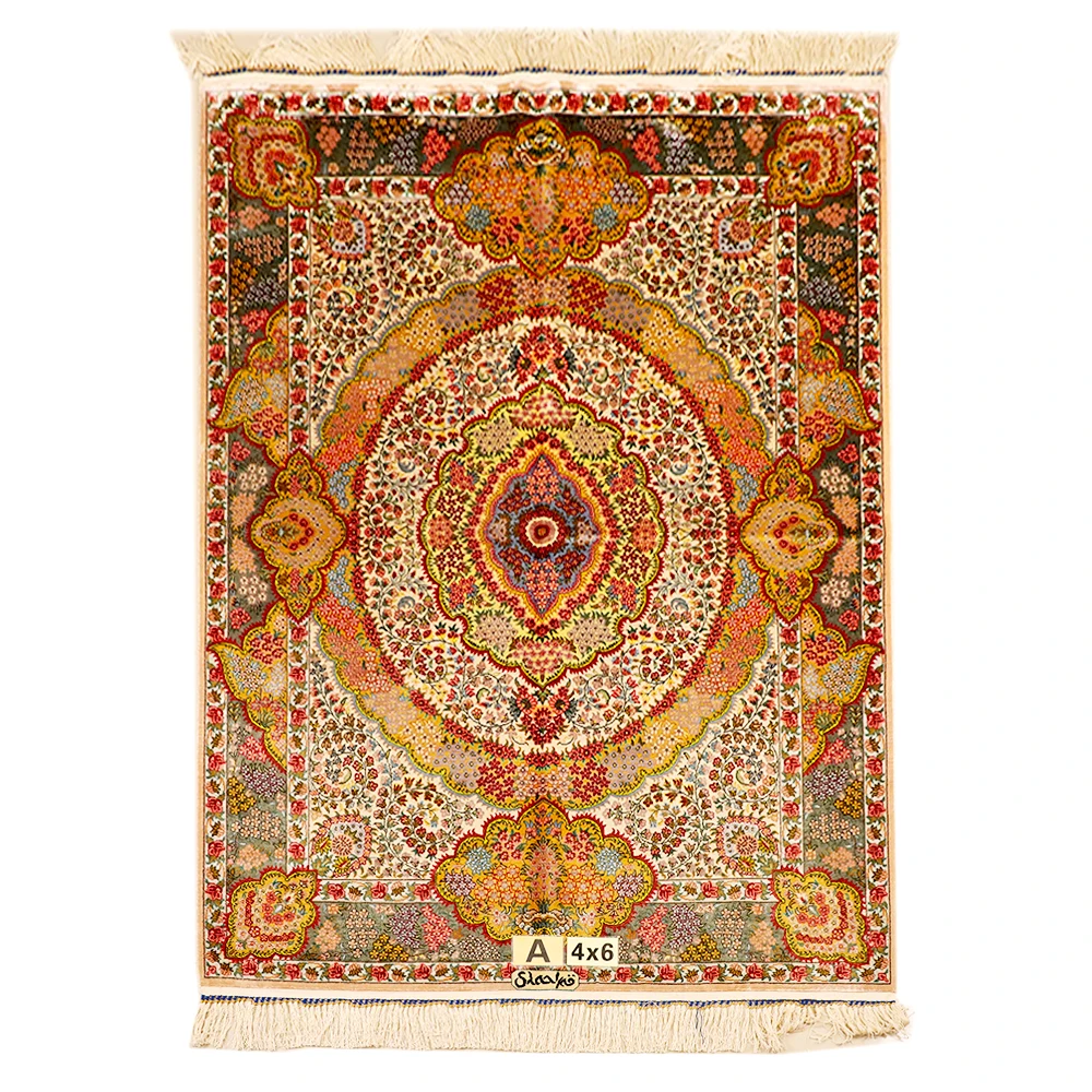 YUXIANG 4*6ft Exquisite handmade hand knotted silk rug All Over Tapestry Hand Knotted Area Rug Silk Persian Rug