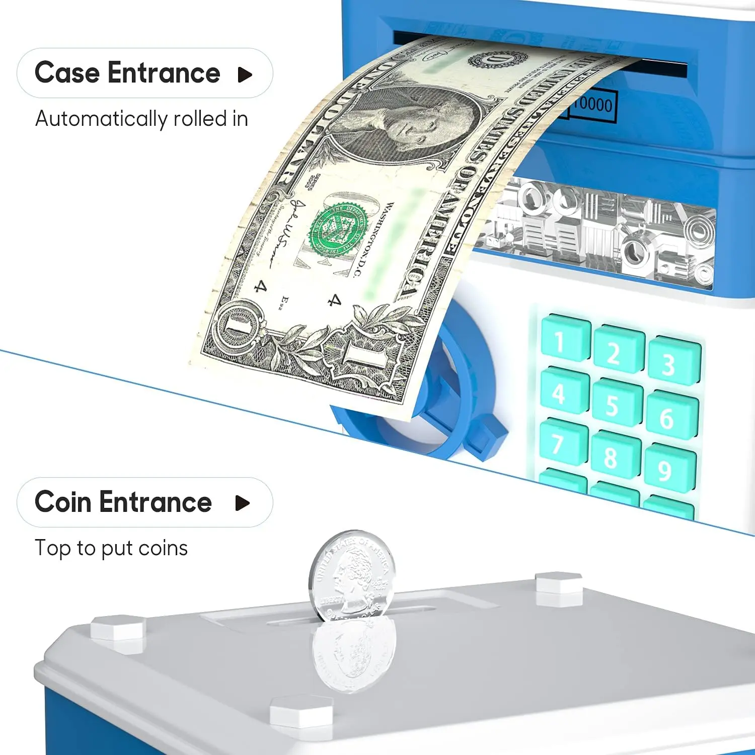 Auto Scroll Cash Safe Box Electronic Piggy Bank for Kids, Money Bank with Password Cute Mini ATM Piggy Bank Coin Can