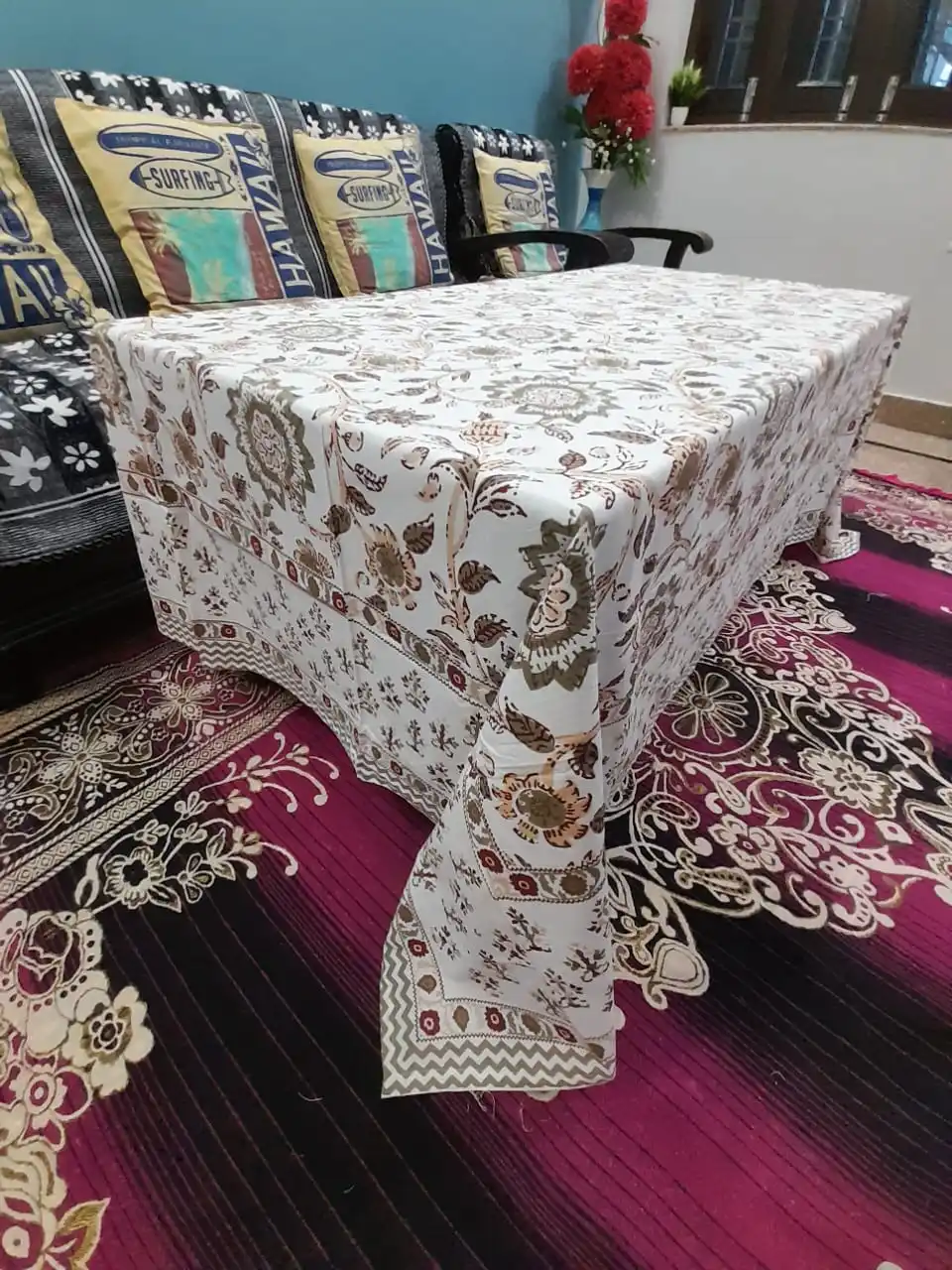 Indian Block Print Cotton Tablecloth, Floral Table Cloth for Dinning Table beautiful printed Dinner Table Decor Factory Price