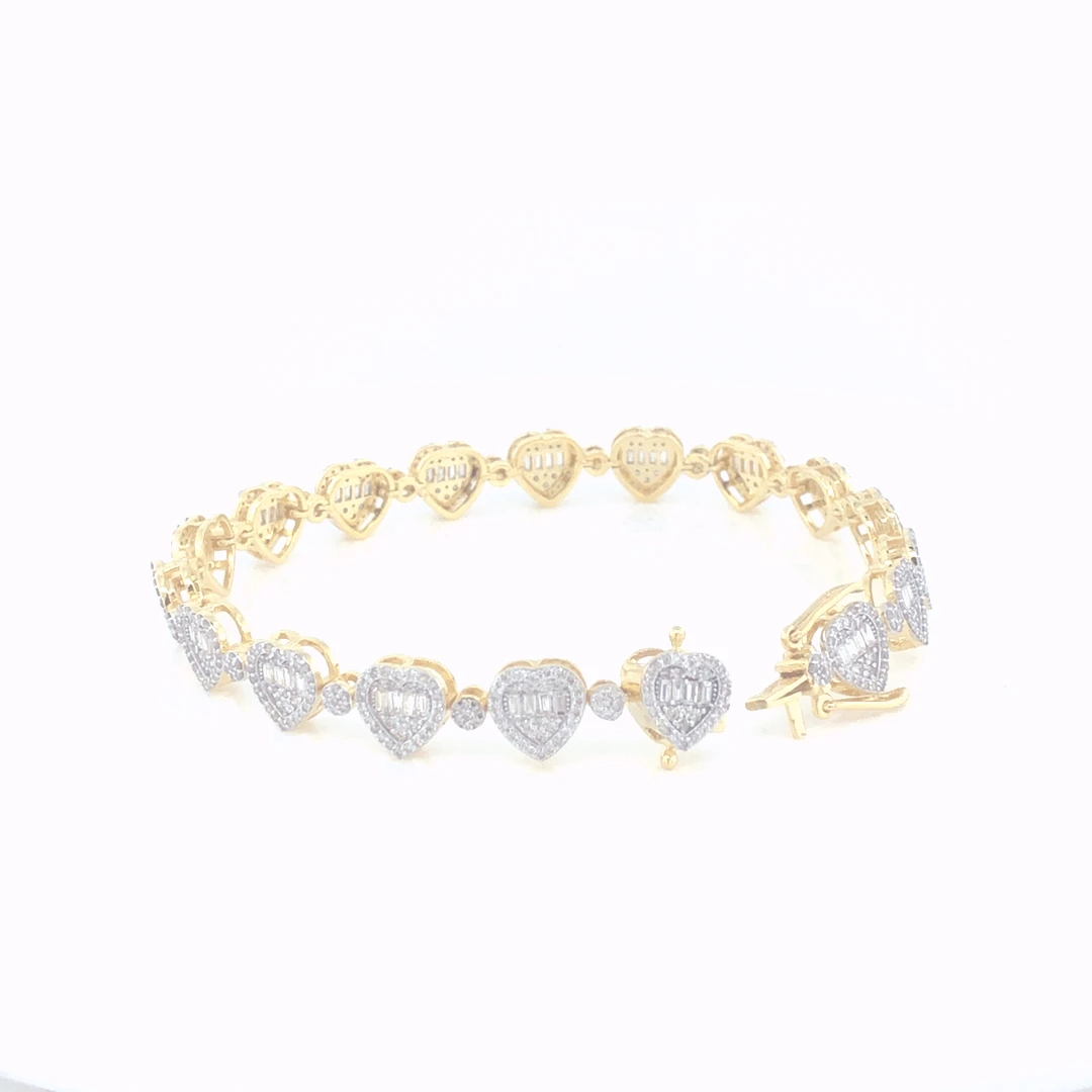 Gold Gem-Set Heart Bracelet High Luxury Jewelry Bangle Round Bracelet VVS Moissanite Diamond link 10K White Gold