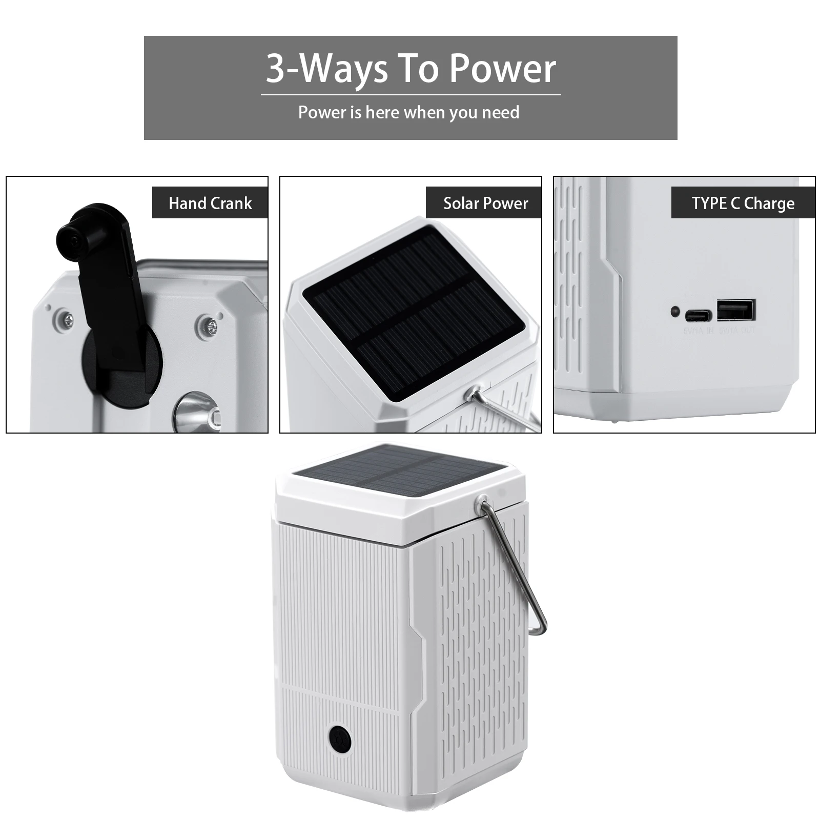 LED camping Lantern, Hand Crank & Solar Powered Lantern Flashlight