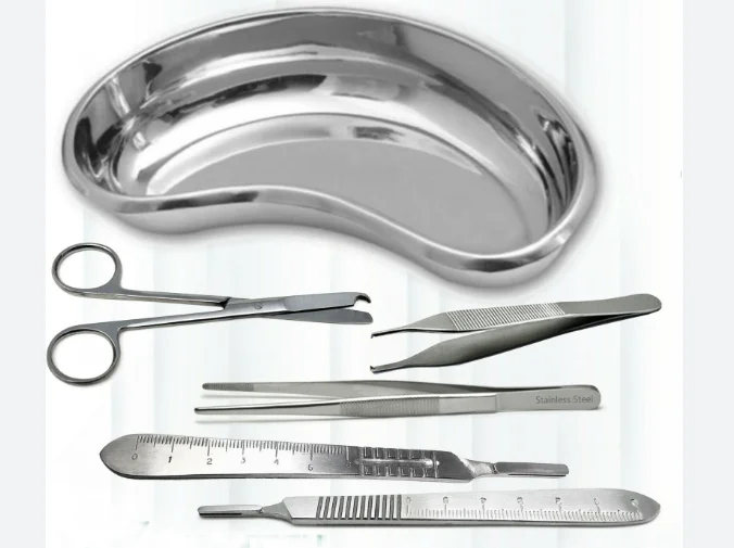Stainless steel Needle Holder Adson Forceps Iris Scissor With Kidney Tray 4Pcs set high quality in low price supplier from PK