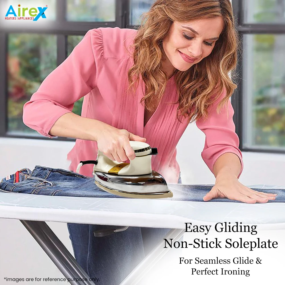 Airex Dry Iron Plancha Golden Sole Plate Iron Temperature Controlling Clothing Iron ABS Plastic Body(Light Weight,750 Watt)