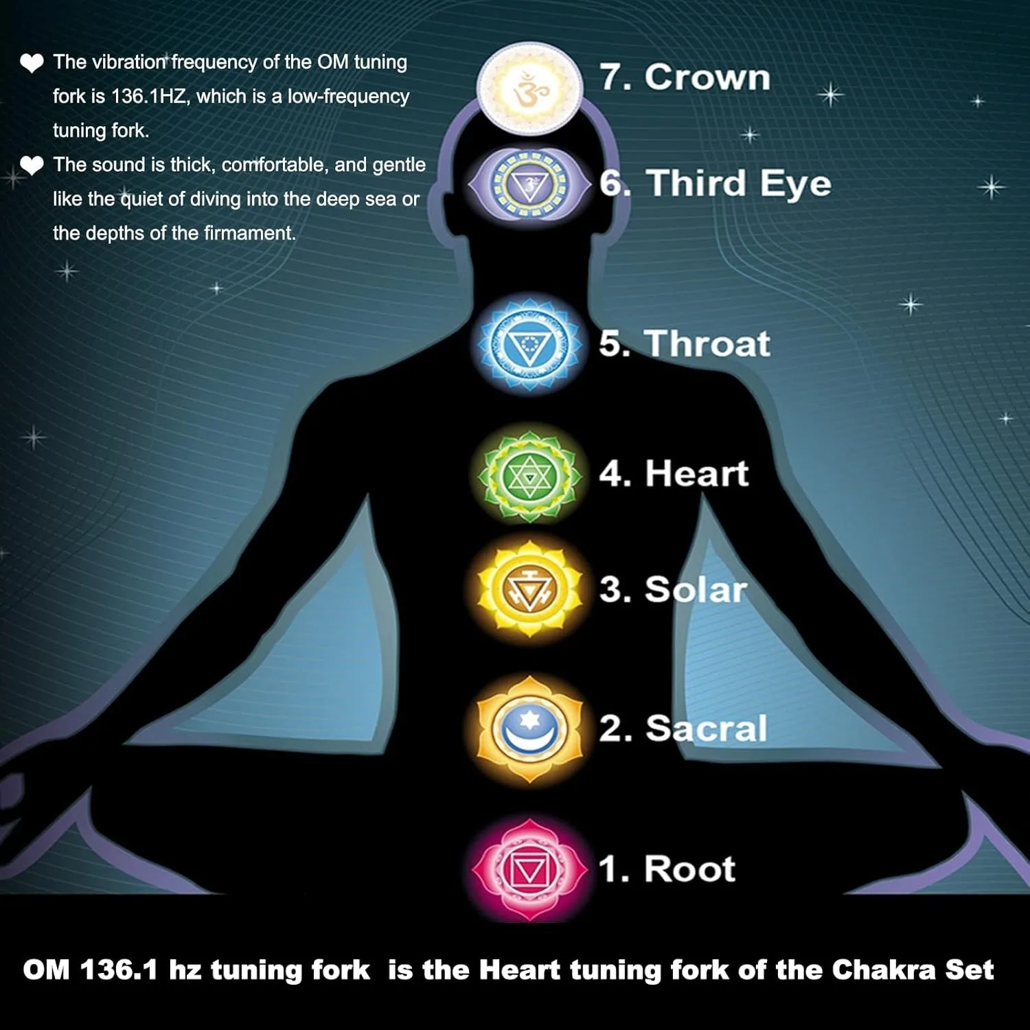 OM 136.1 hz Tuning Fork Black Coated with Silicon Hammer Available in Stainless Steel Aluminam and Silver Material