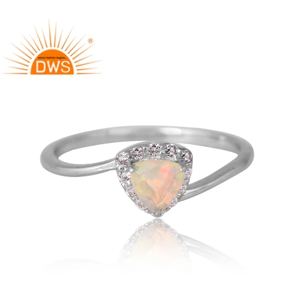 Latest Selling 926 Sterling Silver Palladium Plated Natural Ethiopian Opal & White Topaz Gemstone Ring Jewelry Manufacturer
