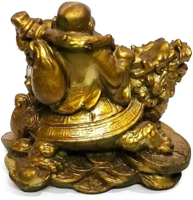 Feng Shui Laughing Buddha on Dragon Holding Ingot Money Bag, Coin for Vastu Blessing Good Luck Success & Prosperity Decorative