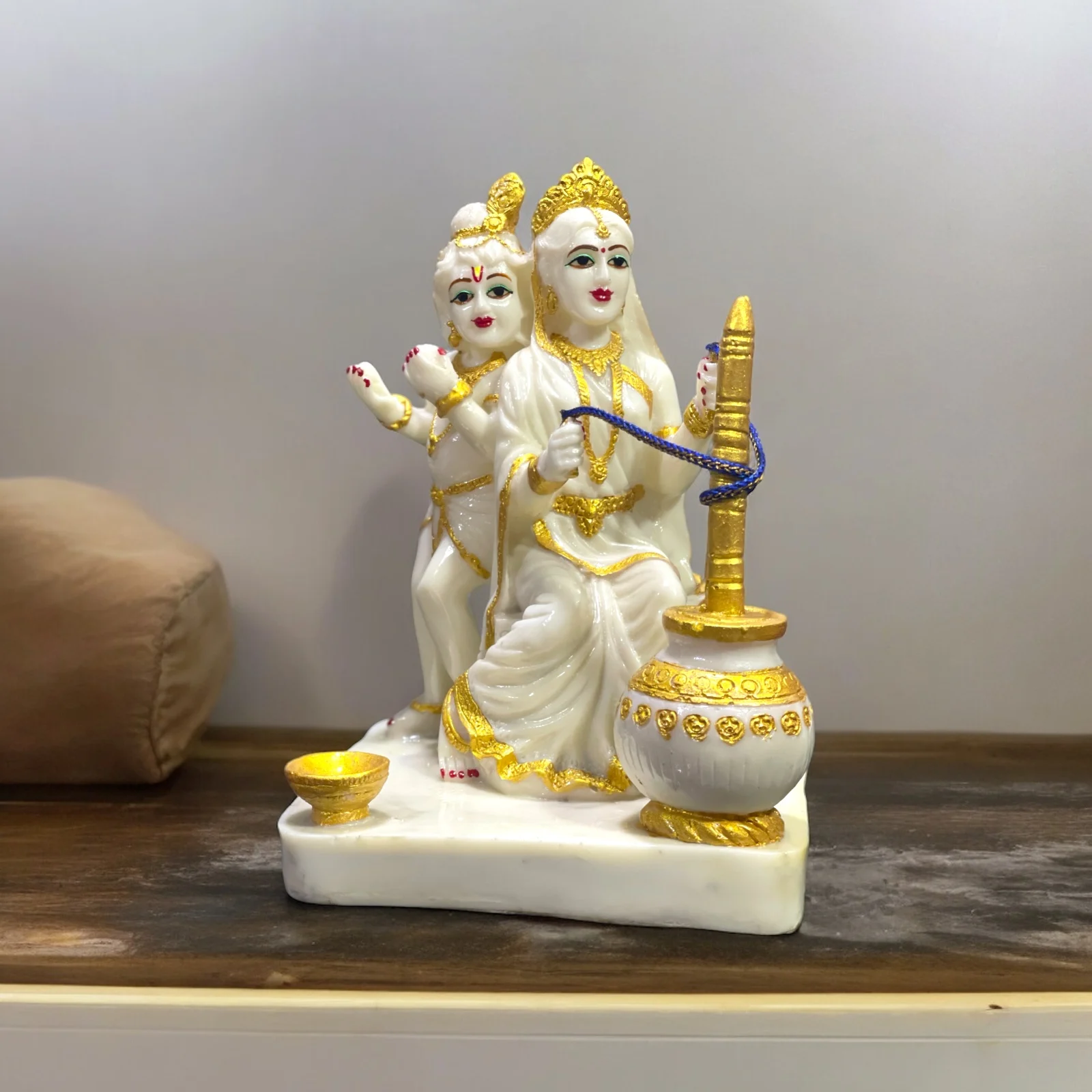 Beautiful Handcrafted Yashoda Ma Lord Kanha Makhan Matki Idol Statue Resin Devotional Home Altar Decor Wholesale Prices