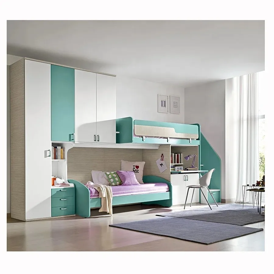 High Quality Modern Style EUBK108 Bunk Bed with Desk for Kids for School Made of Wood High Quality Kids Bedroom Furniture