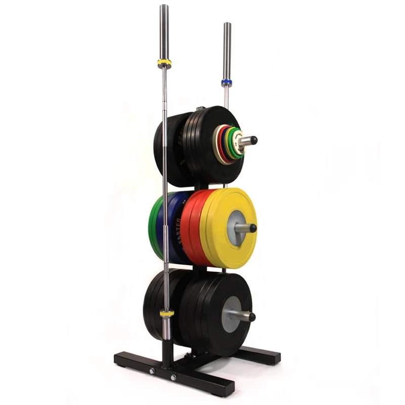 Fitness Multi Regular Plate Holder Vertical Weight Plate Tree With Barbell Bar Storage Rack Stand For Bumper Weight Plates