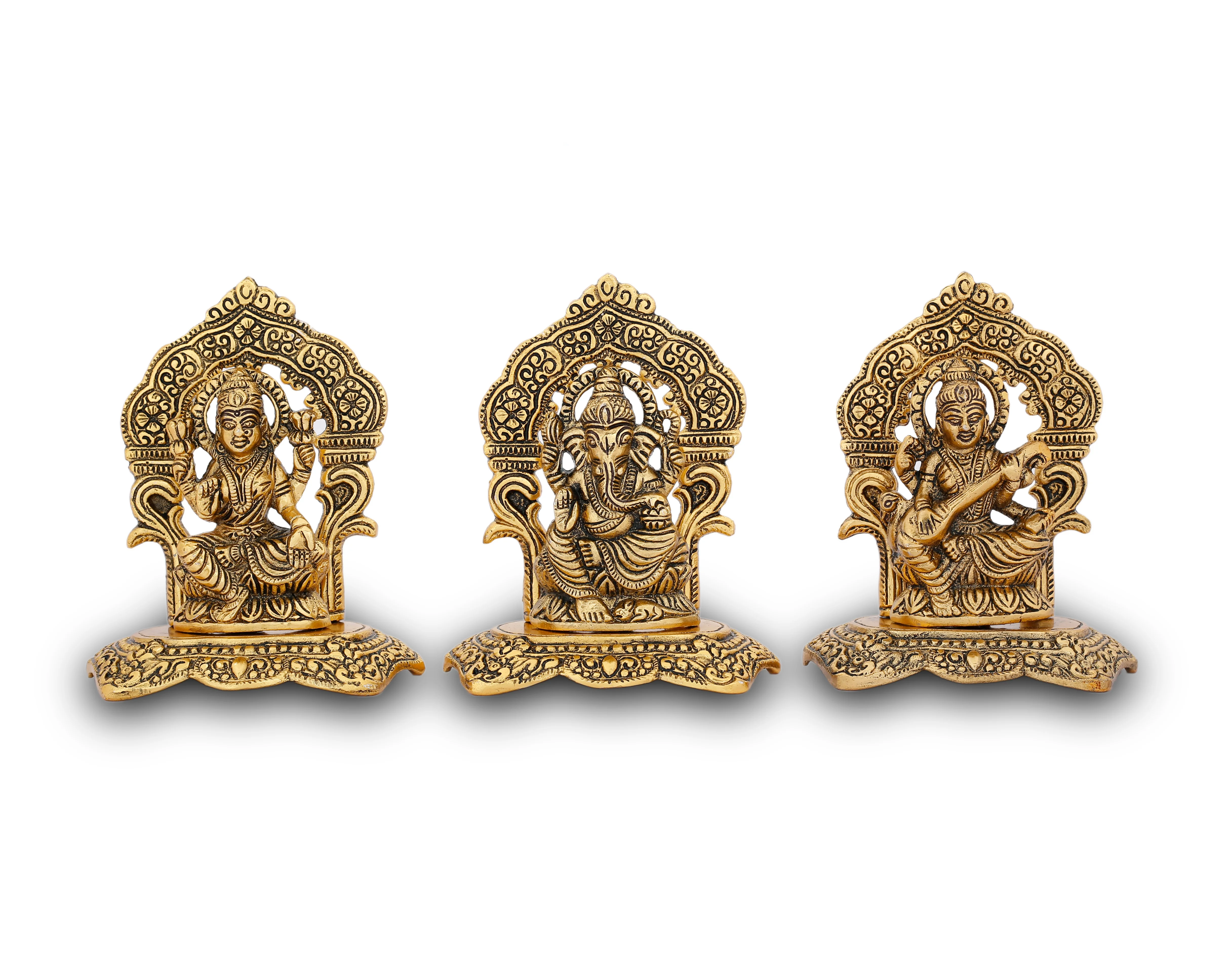 Aluminum Ganesh Laxmi Statue Sarasvati God of Success Sculpture Murti Idol Lord Worship Laxmi Ganesh for Home Mandir Decoration