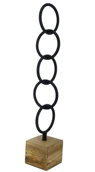 Premium Quality Black Powder Code Metal Circles Decorative Objec on a Wooden base Luxury for Home Living Room Tabletop Sculpture