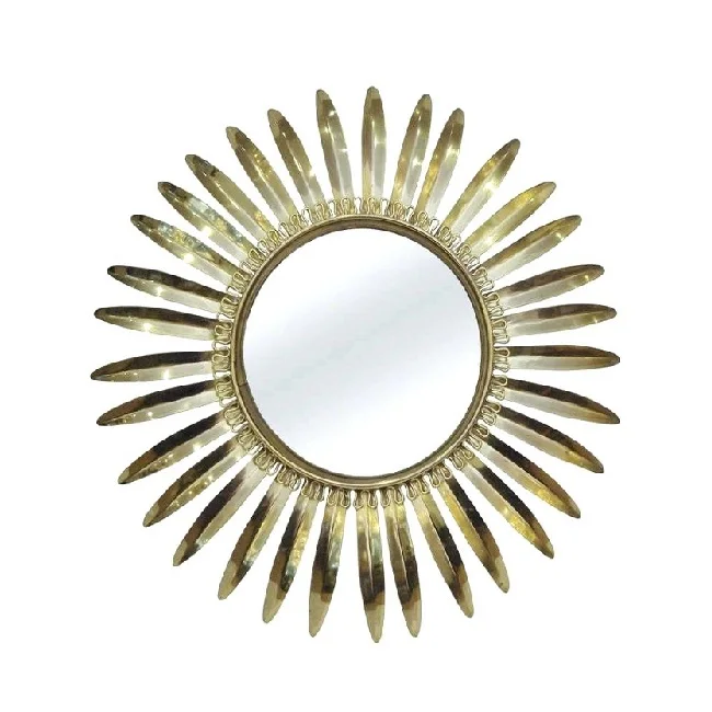 Small Mirrors Wall Decor Iron Handcrafted Sunburst Design Golden Decorative Wall Mirror for Living Room 31 x 31