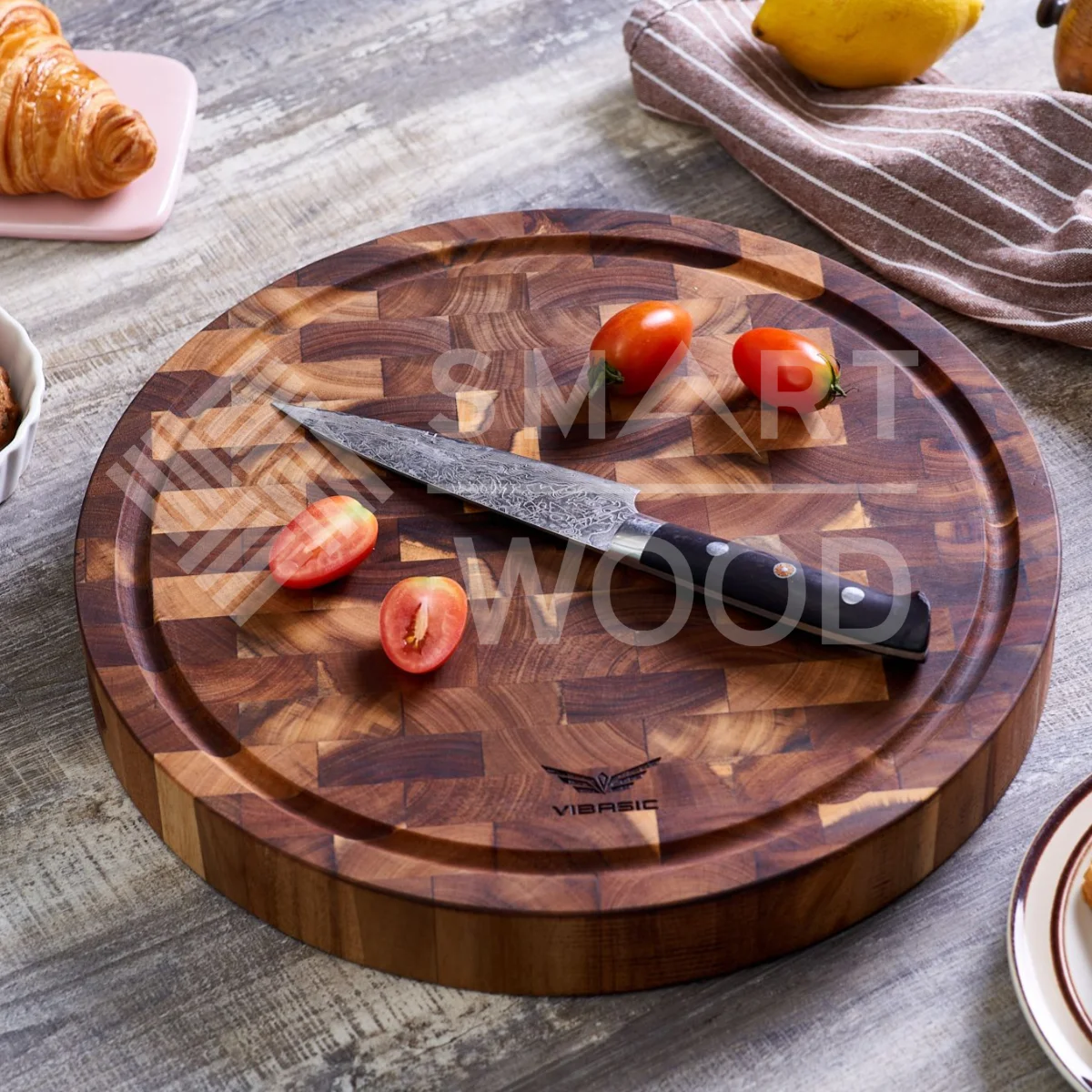 WHOLESALE ACACIA END GRAIN ROUND SHAPE  CUTTING BOARD CHOPPING BLOCK FOR KITCHEN WITH CUSTOMIZED SIZES FROM SMARTWOOD
