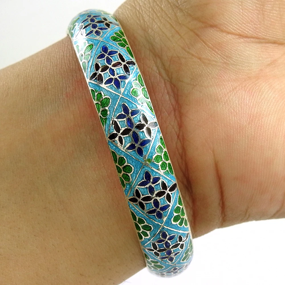 New Arrival Solid 925 Silver Beautiful Enamel Bangles Luxury Indian Handcrafted Retro Exquisite Jewelry Gift for Women Girls