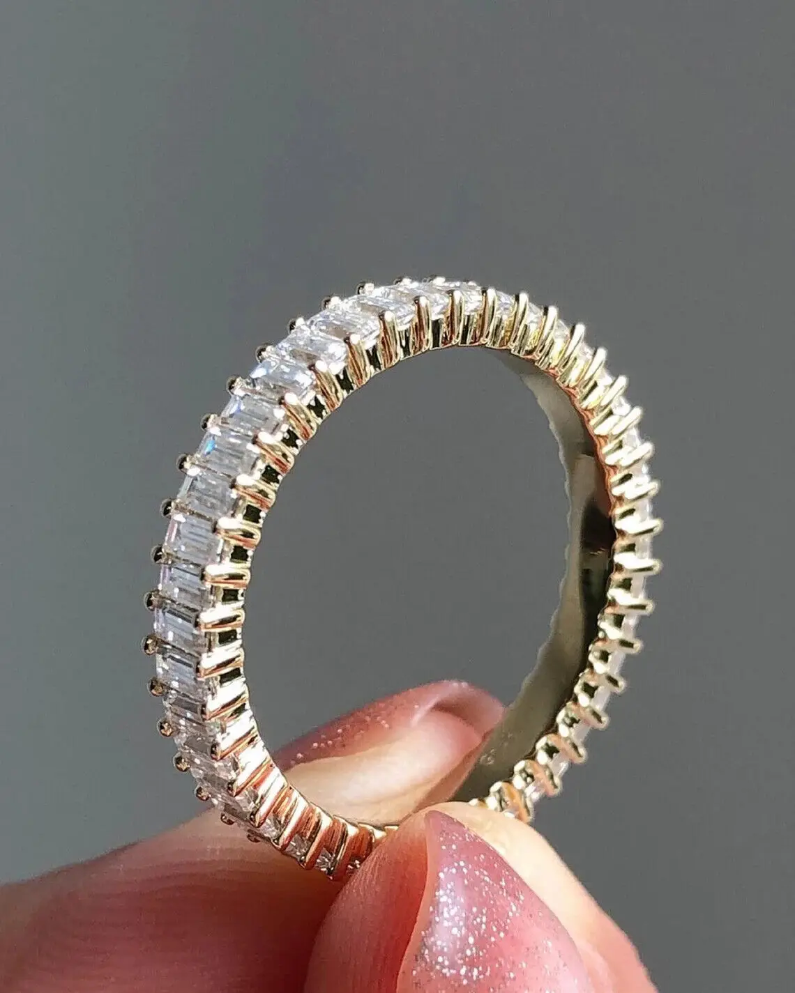 Total 2 CT Sterling Silver Plated Baguette Cut Cubic Zirconia Engagement Ring For Women 14k White Gold Plated