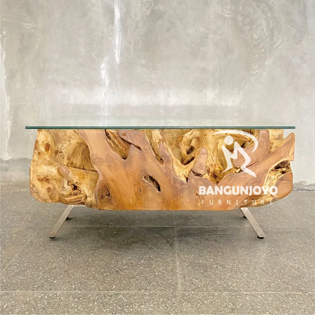 Teak Root Coffee Table Base Including Glass