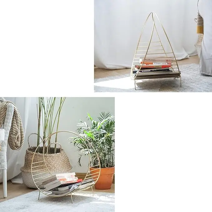 Racks Newspaper and Magazine Rack, Iron Art Books and Newspapers Storage Shelf Desktop Shelf Small Bookshelf (Color : Gold)