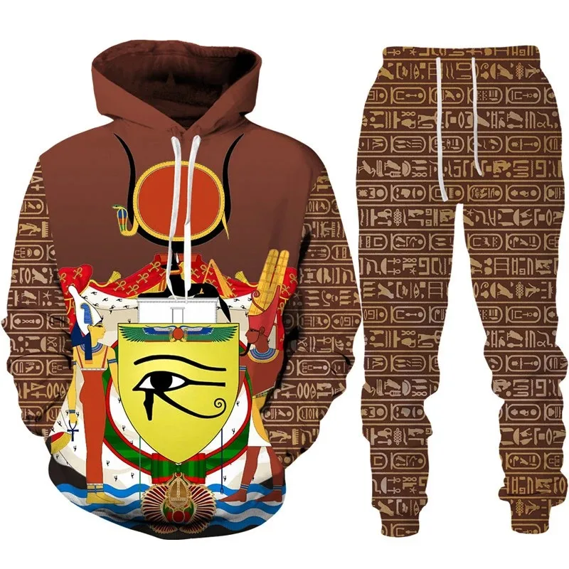 New Egyptian Style 3D Print Tracksuit Set Man Woman Hoodie Pants 2pcs Set Oversized Casual Streetwear Pullover Clothes
