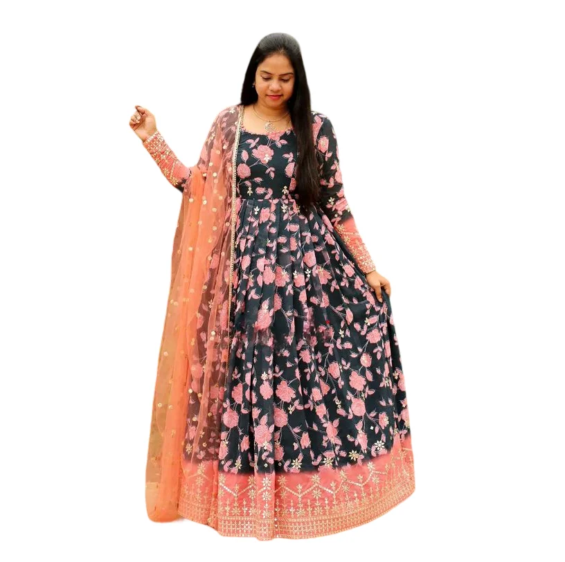 Premium Quality Readymade Indian Wear Silk Anarkali Suit With Digital Print Dress Set for Women Wholesale Bollywood Dress