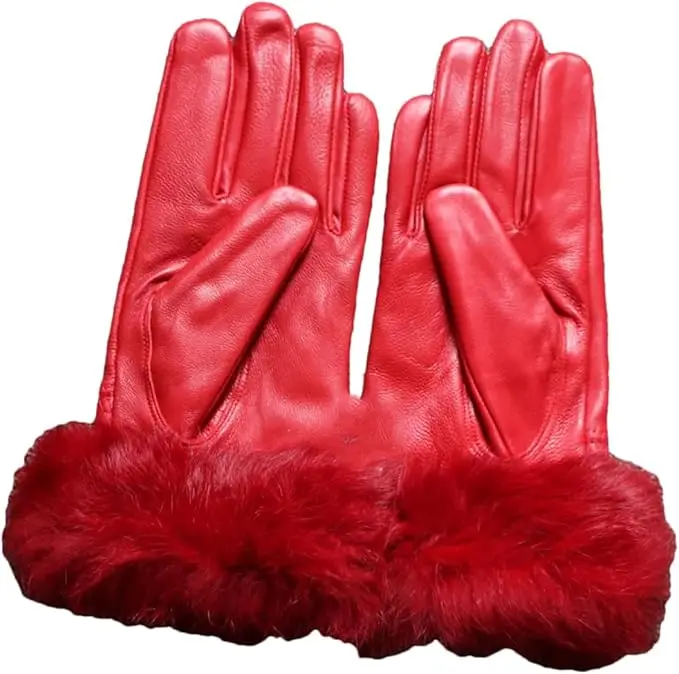 Women Winter Leather Gloves Sheepskin Finger Motorcycle Fancy Fur Mittens Gift Gloves For Ladies