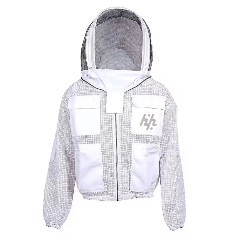 Ventilated Jacket with Round Veil Hood, Beekeeping Jacket YKK Brass Zippers, Professional, Commercial, and Beginner