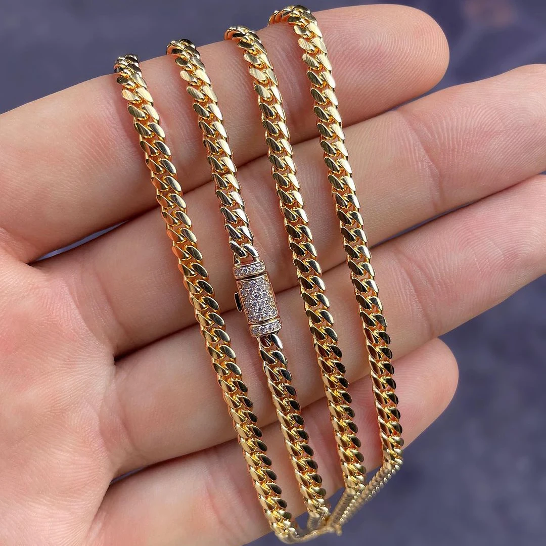 Custom 6MM 8MM 10K 14K Real Gold Solid Gold Moissanite Buckle Cuban Link Chain Bracelet Necklace Fine Jewelry For Men Wome