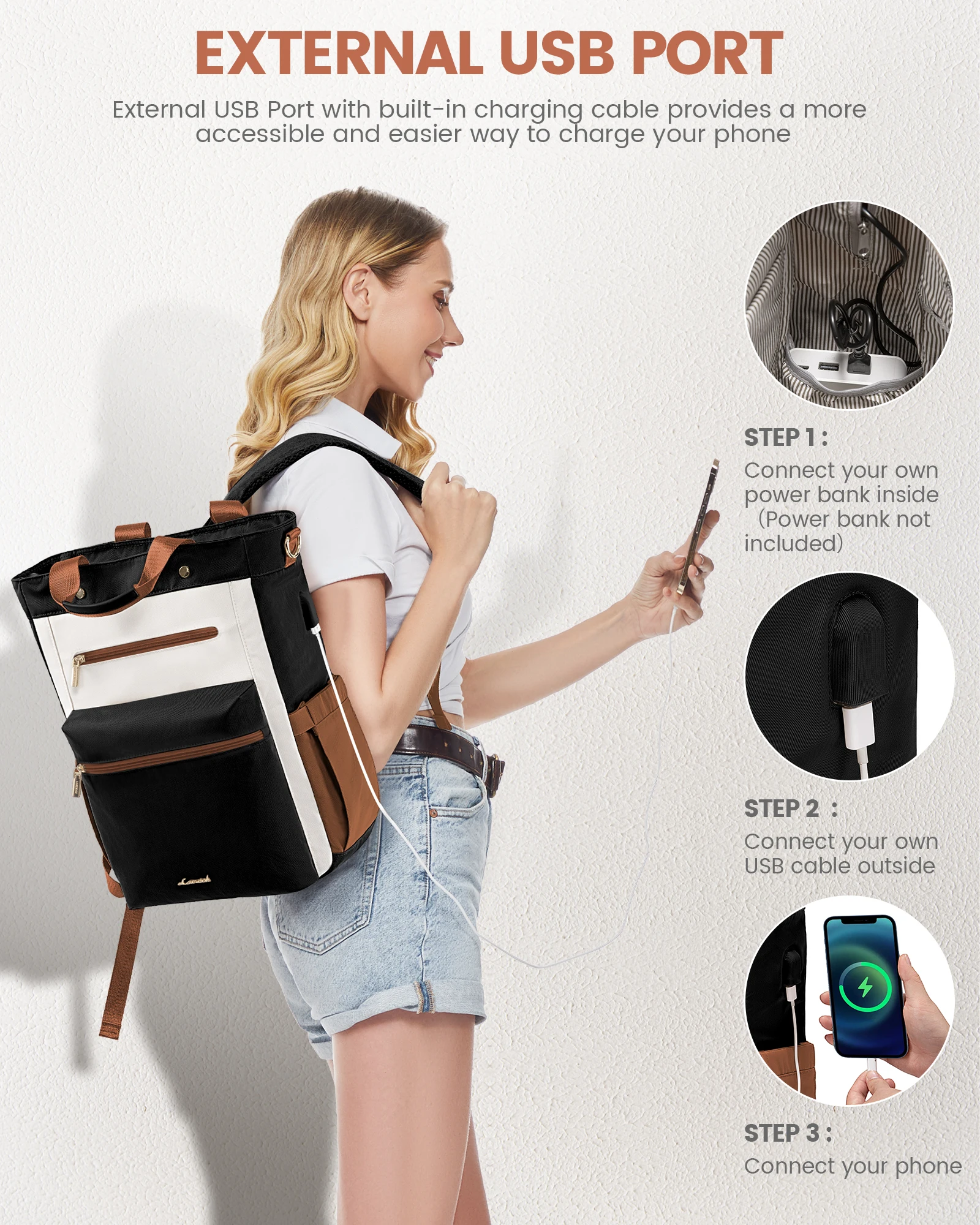 LOVEVOOK 2024 New Style Laptop Bag with USB Port Work Tote Bag Convertible Daypack Business Travel Laptop Backpack for Women