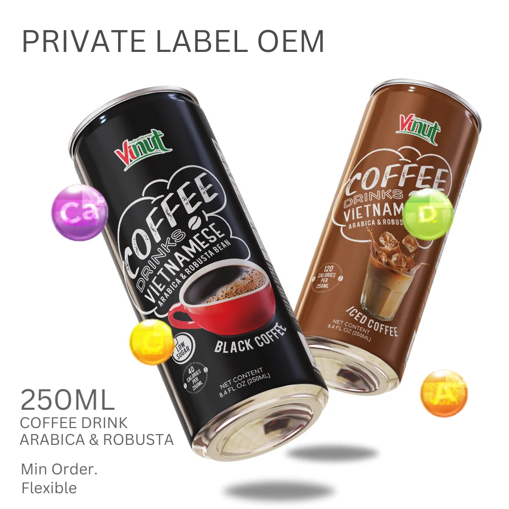 Private Label OEM - 100% Natural Arabica & Robusta Bean 250ml Iced Coffee Can Drink - Free Sample - Wholesale Beverage Vietnam