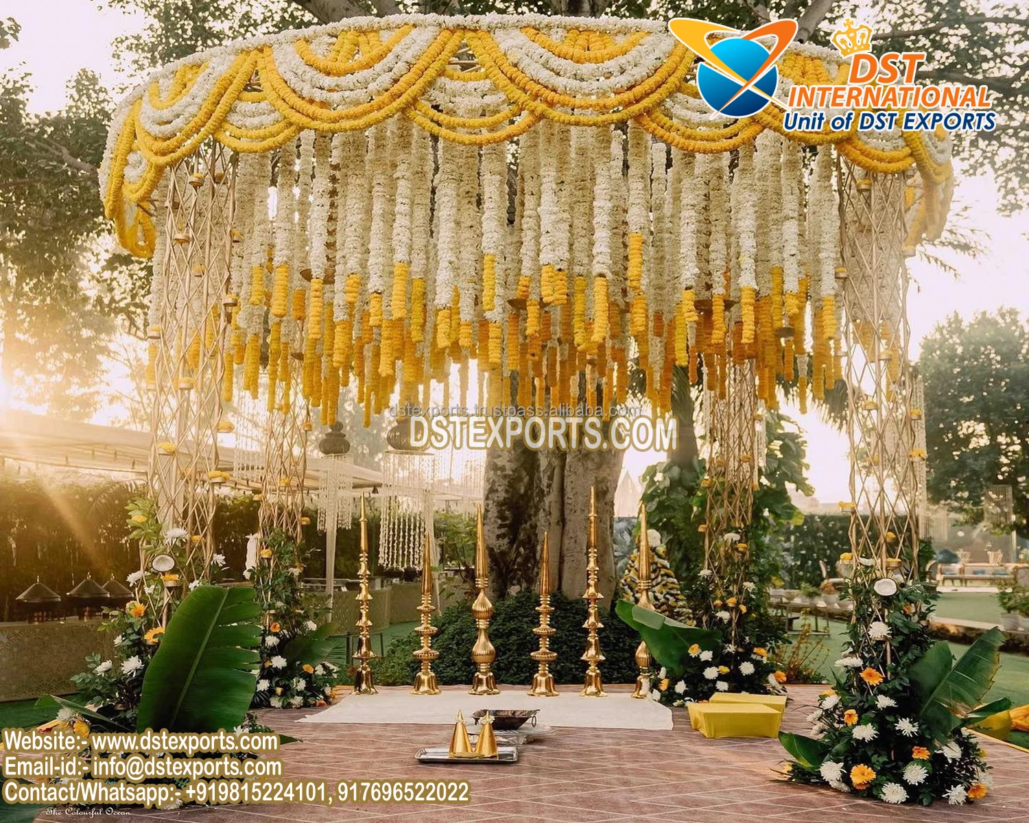 Special Design Elegant Wedding Metal Mandap South Asian Candle Pillar Wedding Mandap Dazzling Metallic Candle Lit Wedding Mandap