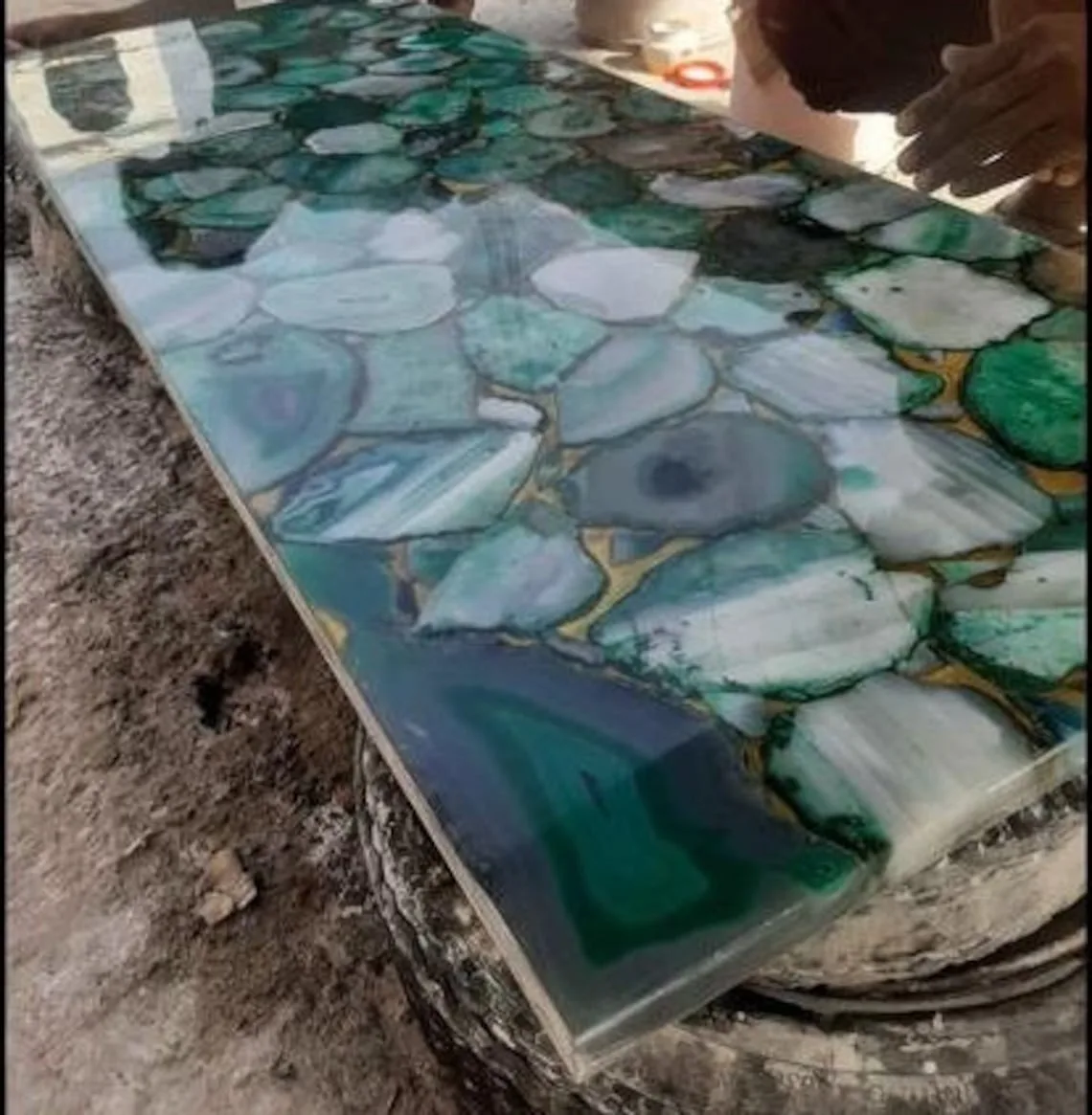 Agate green Dining Furniture Stone Slab Countertop Handmade Kitchen Top Decors Coffee Counter Console Desk Cafeteria Decor Luxur