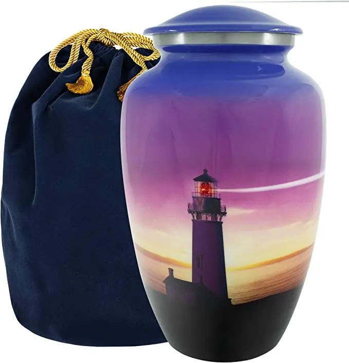 Hand Engraved Urn Light House Elegant Finish Handcrafted Cremation Burial Urns Human Ashes Adult Male Female upto 200 LBS