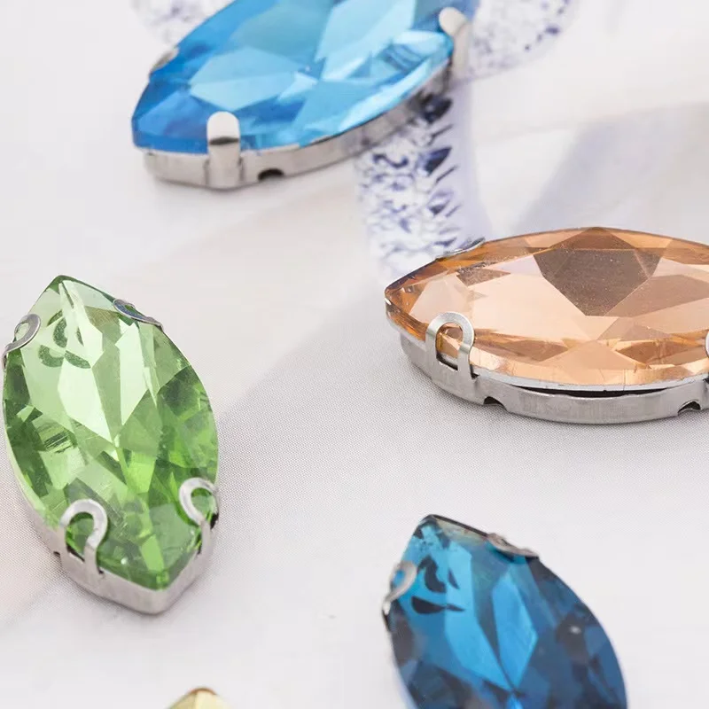 Crystal Sew On Glass Cup Rhinestone Silver Base Beads Craft Gemstone Jewelry Making DIY Accessories