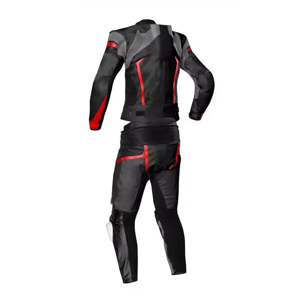 Black and RED Partially perforated race suit motorbike racing suit with aerodynamic race hump CE approved armor race suit