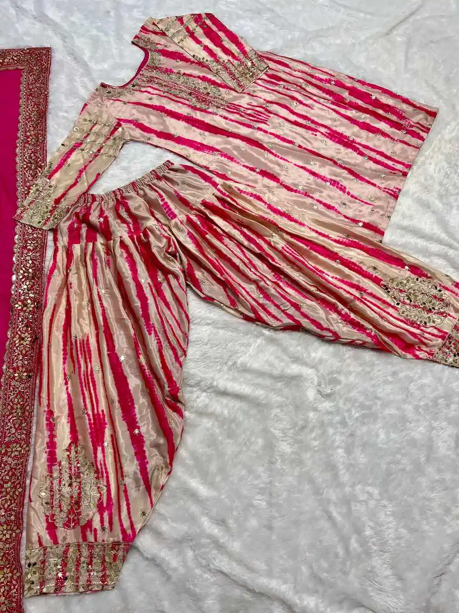 Fancy chinon digital print with embroidery sequence work top patiyala with dupatta party wear wholesale price ethnic garment