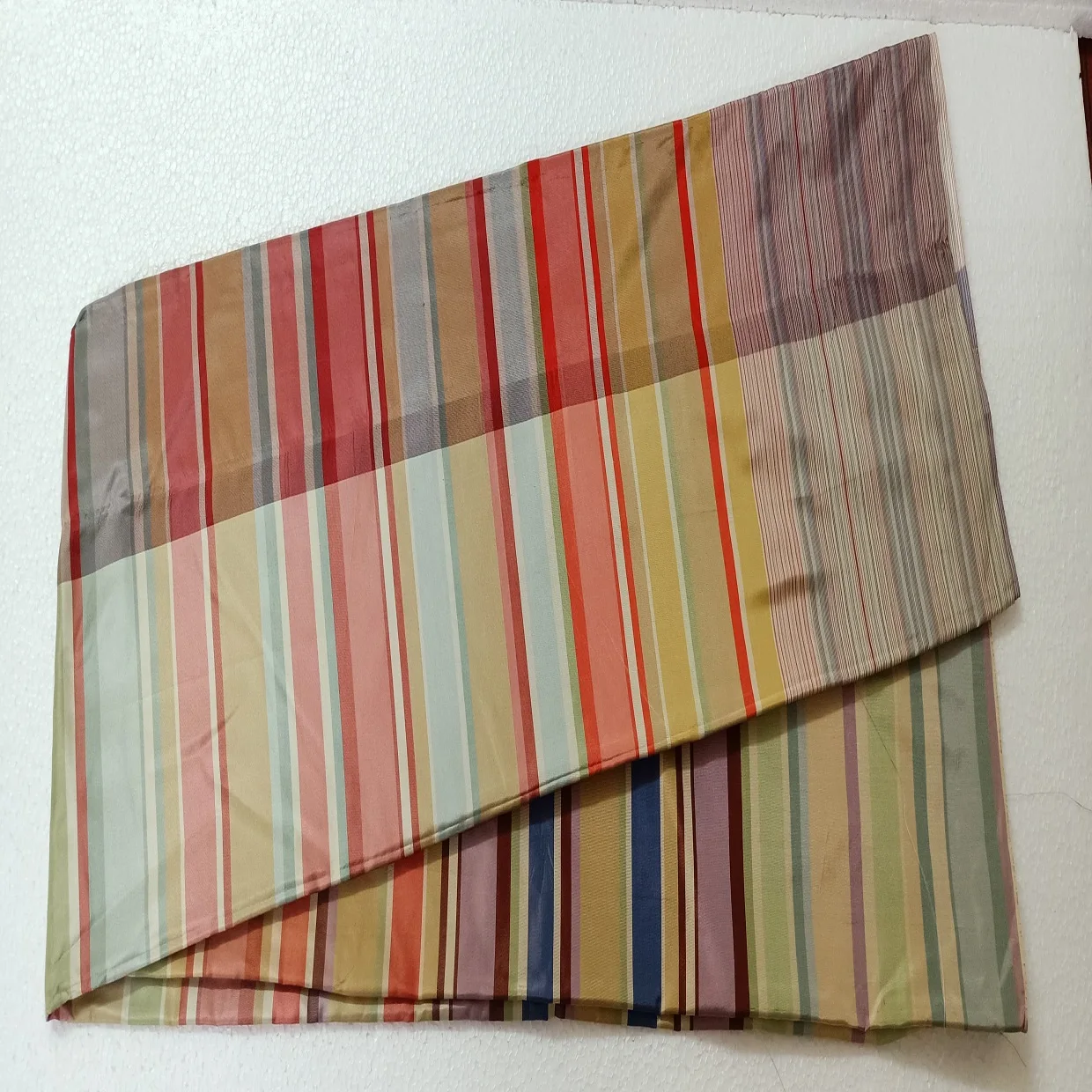 Pure SIk Dupioni and Silk Taffeta Fabric in Cut Pieces of Size 1 Meter to 2 Meter available in Multi colour stripe