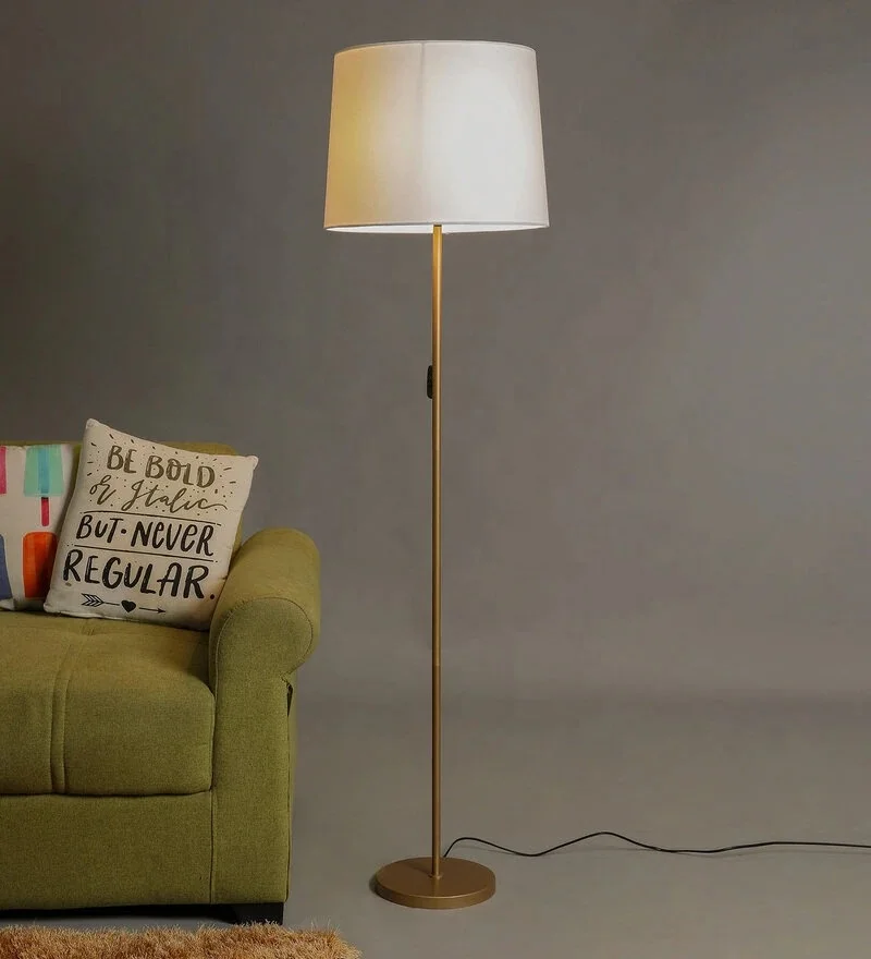 Best Quality Modern Gold Color Metal Lamp With White Drum Shade .