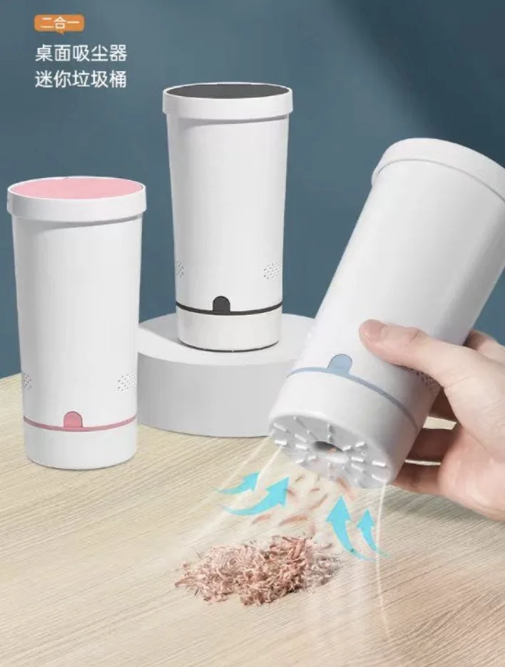 2022 New Model 3 in 1 Handy Powerful Mini Table Cyclone Vacuum Cleaner Office Pen Holder Desk Mini Trash Can