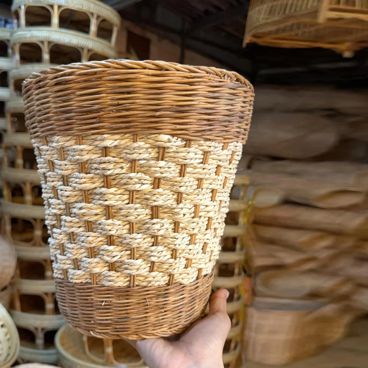 wicker basket wicker storage basket for household straw rope woven basket for storage with handle