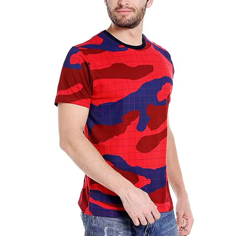 New Arrival all over sublimation printed camo design 100% cotton fabric round neck collar t shirt with low rate