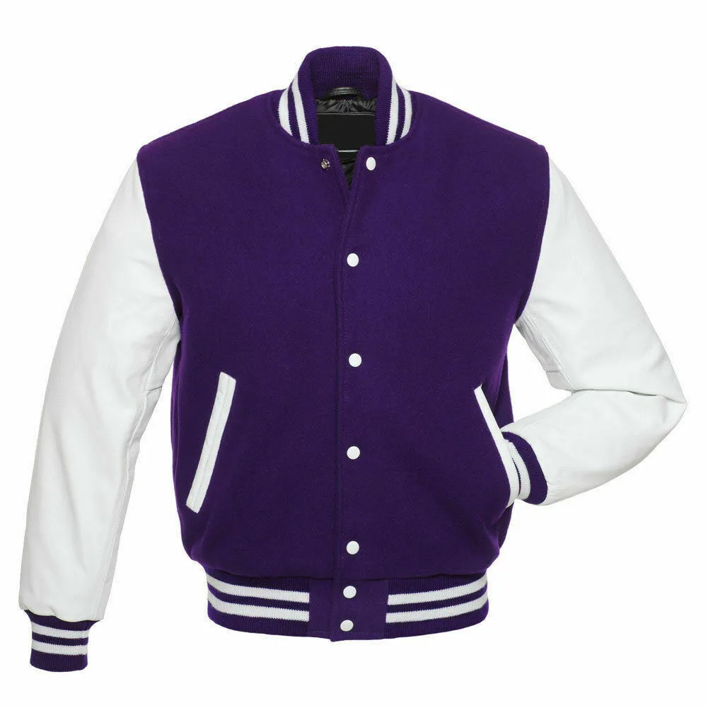 Wholesale Men Customized Logo Winter Varsity jacket High Quality Real Leather Sleeve College Varsity Jacket
