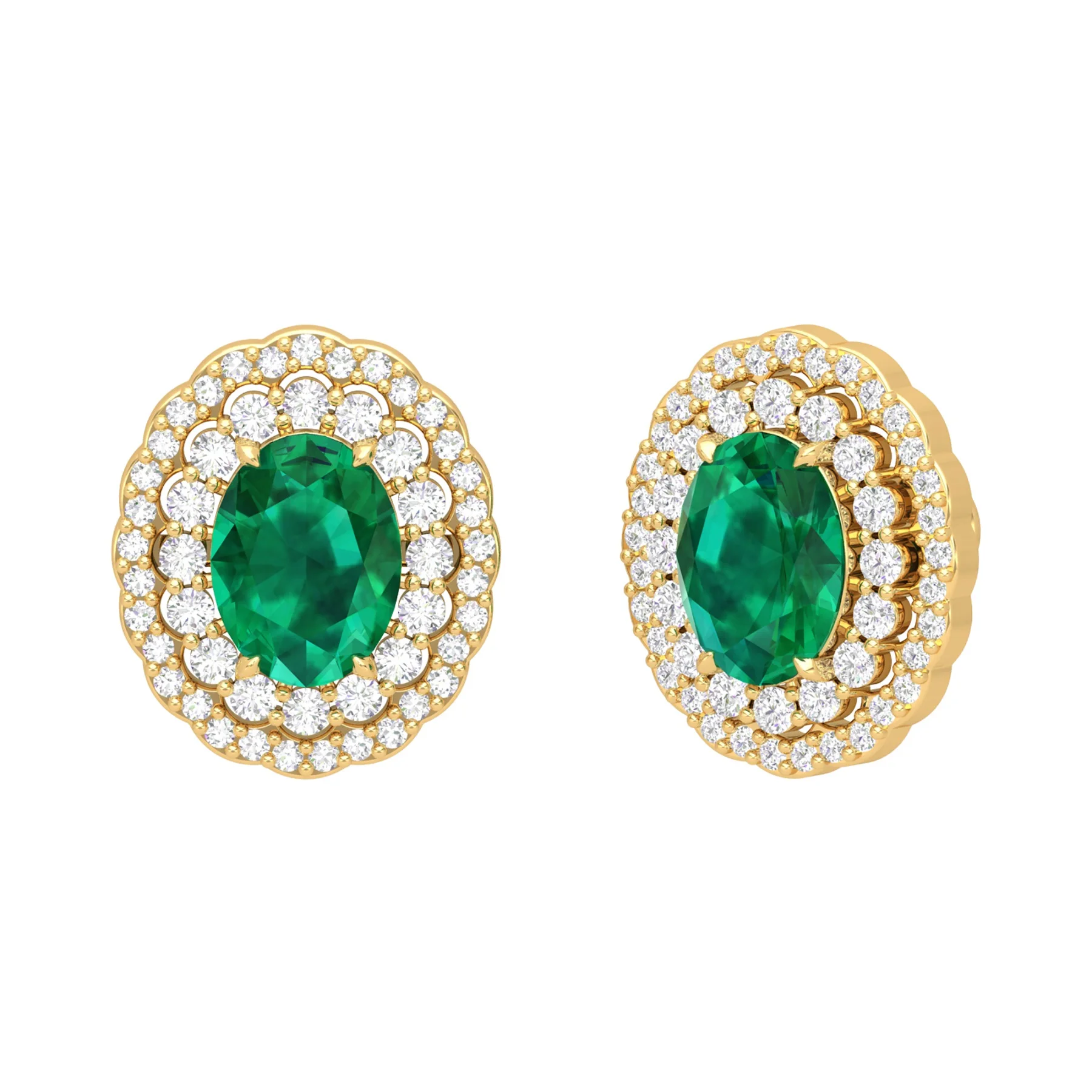 Designer Lab Emerald And Diamond Stud Earring Oval Shape Classic Gemstone Earrings For Women 10K Gold H-VS
