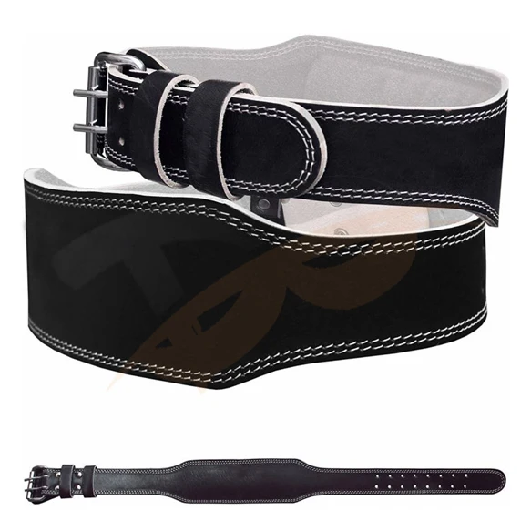 Leather Contoured Mens Weightlifting Belt with Suede Lining and Steel Roller Buckle