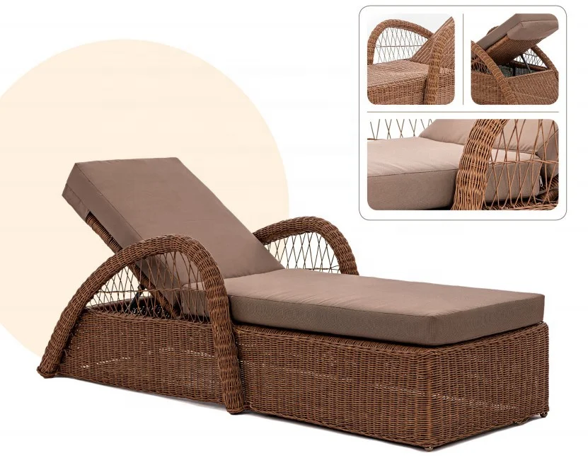 Outdoor Sunbed sun lounger set rattan wicker furniture made in Vietnam for Patio Garden leisure seating factory wholesale
