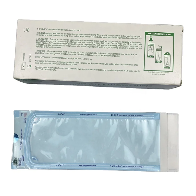Popular Dental equipment used Dental Sterilization Flat Reel Pouch Sterile Pouch Manufacture Self Sealing Pouch