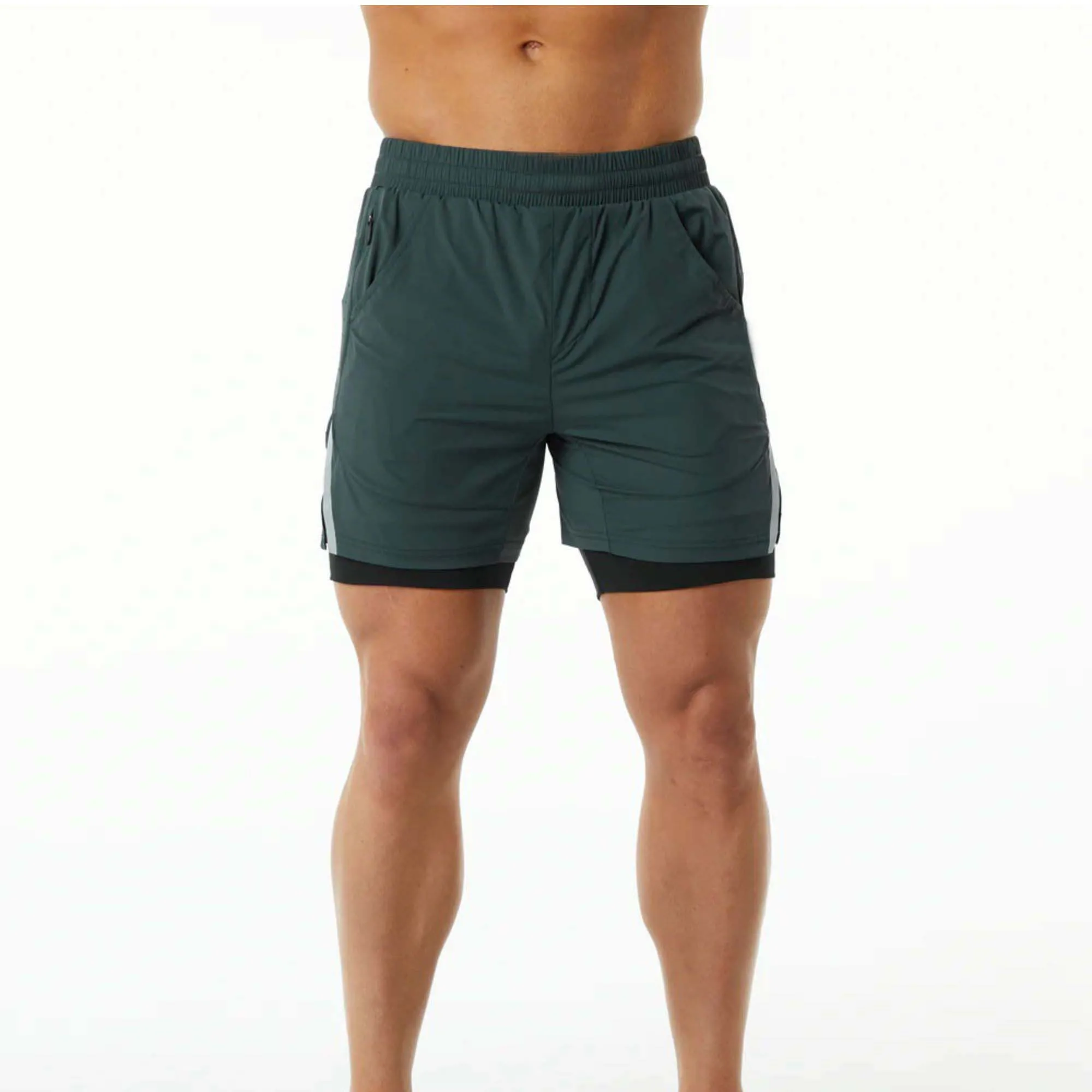 Smoother and Softer 80% Nylon 20% Elastane Hunter Green Mens Compression Lined Woven Training Short with Front Slip Pockets