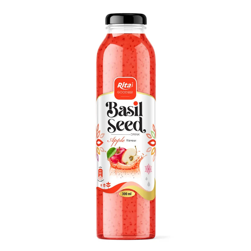 Peach Flavor 300ml Glass Bottle Basil Seed Drink Rita Manufacturer In Vietnam Good Beverage