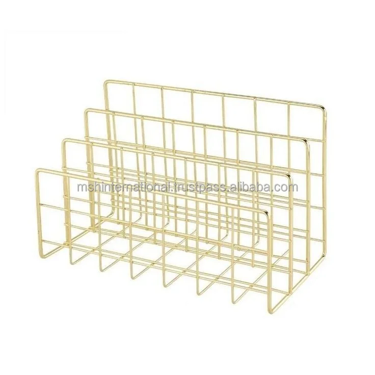 Maganzine storage rack  Brown Mesh Wire Design Metal Magazine Holder Rack Display Files Rack