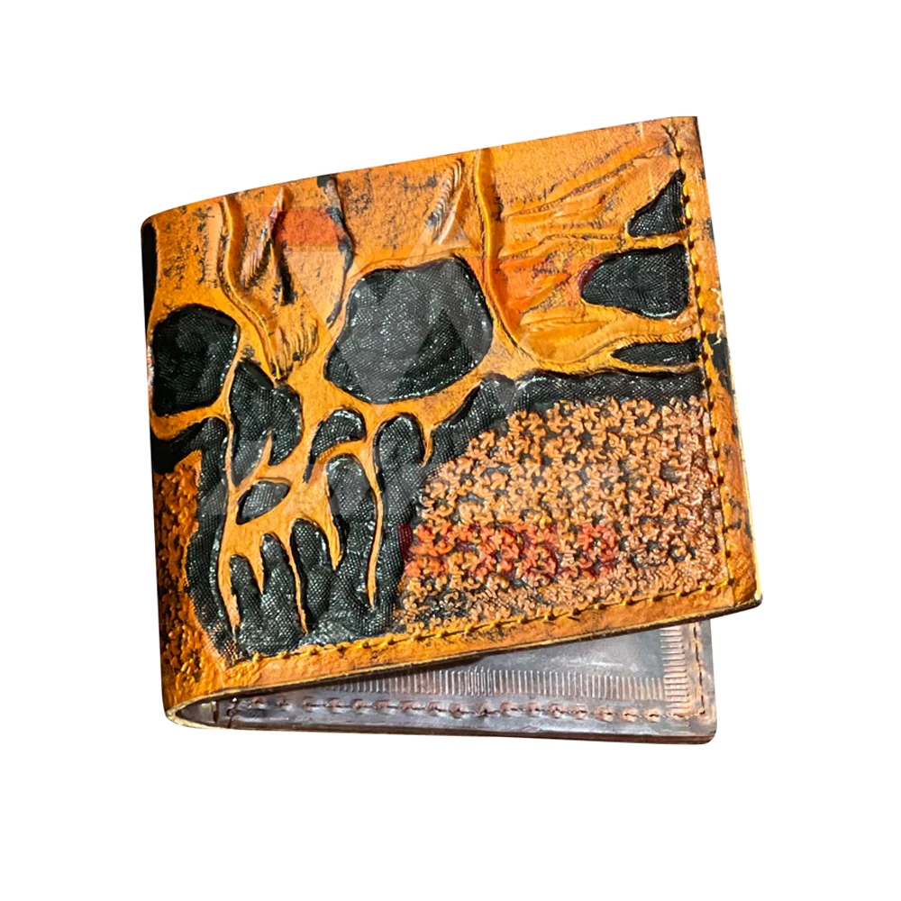Skull Wallets Premium Quality Hand Carved Mens Leather Wallet Vegetable Leather Personalized Design Vintage Leather Wallets